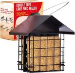 Suet Bird Feeder for Outside [Double Capacity] Suet Wild Bird Feeder with Hanging Metal Roof, Suet Feeders for Outside, for Use with Suet Cakes, Seed Cakes, Mealworm Cakes