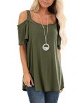 Dbtanjy Women’s Short Sleeve Cold Shoulder Tops Casual Blouses Shirt (Large, Army Green)