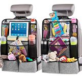 H Helteko Backseat Car Organizer, Kick Mats Back Seat Protector with Touch Screen Tablet Holder, Car Back Seat Organizer for Kids, Car Travel Accessories, Kick Mat with 9 Storage Pockets 2 Pack