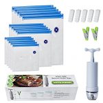 AOOF Sous vide Storage Bags,Reusable Food Vacuum Sealer bags, Handheld Sealing Bags Set,Portable,Keep Meat Vegetable Fresh,with 1 Hand Pump,5 L Bags,5 M Bags,5 S Bags,2 Clips,5 Zipper Clips