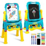 Tomons Art Easel for Kids, Double-Sided Magnetic Dry Erase Board and Chalk Board Adjustable Standing Kids Easel for Toddlers Boys and Girls