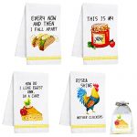 Nialnant Funny Kitchen Towels & Dishcloths Sets of 4, Decorative Tea Towels 16 x 23.6 Inch Dish Towels for Kitchen, Cute Hand Towels with Funny Sayings, Housewarming Gifts for New Home