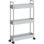 SOLEJAZZ Slim Storage Cart, 3 Tier Bathroom Cart Organizer Mobile Shelving Unit Rolling Utility Cart, Slide Out Organizer for Kitchen, Bathroom, Laundry, Narrow Places, Gray