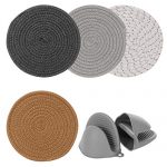 Trivets Set for Hot Pots and Pans – 100% Cotton Trivet Mat Pot Holders and Silicone Oven Mitts Set – Hot Pads, Hot Mat, Kitchen Trivet for Table Countertop Protector 7.3 inch