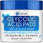 Glycolic Acid Pads 35% – AHA Glycolic Acid Peel Pads with Vitamin B5, C, E – Natural Glycolic Acid Peel for Dark Spots, Acne, Breakouts, Fine Lines & Wrinkles – Anti-Aging Glycolic Acid Facial Peel