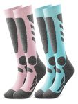 SincereWA Women’s Ski Socks for Skiing, Snowboarding, Outdoor Sports,2 Pack, Winter Performance Socks, Pink, blue, 4-10