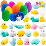 24 Pieces Mochi Squishy Prefilled Easter Eggs (Toys Inside); Kawaii Foamy Stress Reliever Squishies for Easter Theme Party Favor, Easter Eggs Hunt, Basket Filler, Classroom Prize Supplies