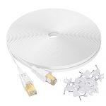 Cat8 Ethernet Cable 100ft White, Upgraded Cat7 Network, 40Gbps 2000Mhz High Speed RJ45 Gaming Patch Cord, Durable Flat Internet Computer Lan Wire, Indoor Outdoor for Router, Switch, Modem, PS4/5, Xbox