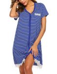 Ekouaer Women’s Cotton Nightgown Short Sleeve Sleep Nightshirt Breastfeeding Button Down Pajama Dress Nursing Sleepwear S-XXXL