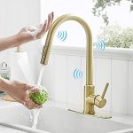Gold Touch Kitchen Faucets with Pull Down Sprayer Brass Single Handle Automatic Kitchen Sink Faucet with Pull Out Sprayer Smart Kitchen Faucet Gold, Stainless Steel Kitchen Faucet Brushed Gold
