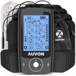 AUVON Dual Channel TENS Unit Muscle Stimulator (Family Pack), 20 Modes Rechargeable TENS Machine with Huge Pack of 24 Pcs Reusable TENS Unit Electrode Pads (2″x2″ 16pcs, 2″x4″ 8pcs) Black