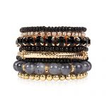 Multi Color Stretch Beaded Stackable Bracelets – Layering Bead Strand Statement Bangles (Original – Black, 7)