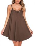 Ekouaer Sleep Women Sexy Nightgown Oversized Lingerie Sleepwear Sleeveless Sleep Casual Nights Valentine Negligee Brown
