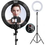 GVM Led Video Ring Light 18″ Bi-Color with Lcd Screen & Bluetooth, 55W Dimmable 3200-5600K CRI97 for Live Stream Makeup Tiktok Youtube and Vlog Selfie Video Photography Lighting Kit