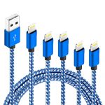 5Pack(3ft 3ft 6ft 6ft 10ft) iPhone Lightning Cable Apple Certified Braided Nylon Fast Charger Cable Compatible iPhone Max XS XR 8 Plus 7 Plus 6s 5s 5c Air iPad Mini iPod (Blue White)