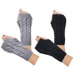 Women Winter Warm Knit Fingerless Gloves Hand Crochet Thumbhole Arm Warmers Mittens