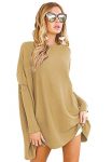 LIYOHON Women’s Tunic Tops for Leggings Plain Oversized Shirts Batwing Long Sleeve Fall Loose Fitting Tops Tunics 2021 Khaki-XXL