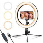 LED Ring Light 10″ with Tripod Stand & Phone Holder for Live Streaming & YouTube Video, Dimmable Desk Makeup Ring Light for Photography, Shooting with 3 Light Modes & 10 Brightness Level