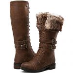 GLOBALWIN Women’s Military Style Brown Knee High Combat Boots 7.5M