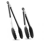 HOTEC Premium Stainless Steel Locking Kitchen Tongs with Silicon Tips, Set of 2-9″ and 12″