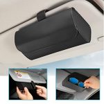 HALOYIVGO Glasses Holder for Car Sun Visor, Leather Sunglasses Clip Storage Case,Automotive Interior Accessories Apply to All Car Models (Black)