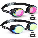 Swimming Goggles 2 Pack Swim Goggles Anti Fog Goggles Adult Swimming UV Protection Fit for Adult Men Women Youth Junior, No Leaking Soft Silicone Seal Flat Lens Clear Vision, 3 Sizes of Nose Bridge