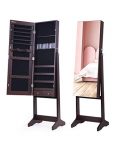 Nicetree Jewelry Cabinet with Full-Length Mirror, Standing Lockable Jewelry Armoire Organizer, 3 Angel Adjustable (Brown)