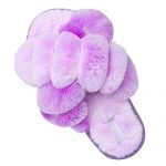 JIASUQI Cross Band Indoor House Slippers for Women Soft Plush Furry Cozy Fur House Shoes Outdoor Warm Slippers for Winter Spring Twist Bright Purple 10-11