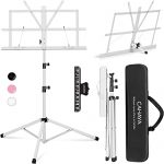CAHAYA Sheet Music Stand Folding Portable & Tabletop Music Stand with Carrying Bag for Books Notes Laptop Tablet White CY0204