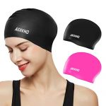 Aegend Swim Caps for Long Hair (2 Pack), Black Pink