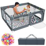Baby Playpen,Kids Large Playard with 50PCS Pit Balls,Indoor & Outdoor Kids Activity Center,Infant Safety Gates with Breathable Mesh,Sturdy Play Yard for Toddler,Children’s Fences Packable & Portable