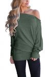 Lacozy Women’s Sexy Off Shoulder Tops Long Sleeve Loose Oversized Pullover Sweater Knit Jumper Green 2X-Large