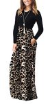 OURS Women’s Casual Long Sleeve Leopard Maxi Dresses with Pockets Empire Waist Foral Printed Long Dress (Floral 4,M)