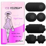 YISIBIA 40 Pairs Nipple Covers For Women Disposable Self-Adhesive Invisible & Natural Satin Nipple Stickers Petals Breast Pasties (black)