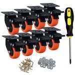ASRINIEY Casters, 2″ Caster Wheels, Orange Polyurethane Castors, Top Plate Swivel Wheels, Casters Set of 8, Locking Casters for Furniture and Workbench, Heavy Duty Casters, 8 Pack Casters with Brake