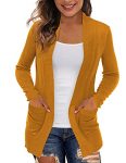REDHOTYPE Womens Cardigan with Pockets Casual Open Front Lightweight Cardigans for Women, Mustard, Large