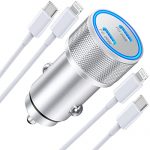 [Apple MFi Certified] iPhone Fast Car Charger, Linocell 40W Dual USB C Power Delivery All Metal Rapid Car Charger Adapter with 2Pack Type C to Lightning Cord Quick Car Charging for iPhonePad/Airpods