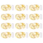 12 Pack Fairy Lights Battery Operated, 7Ft 20 Led Waterproof Mini Firefly String Lights with Flexible Silver Wire for Wedding Centerpieces, Mason Jar Craft, Christmas Garlands, Party Decorations, Warm