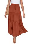 HAEOF Women’s Boho Elastic High Waist A Line Ruffle Swing Beach Maxi Skirt with Pockets (Caramel, Medium)