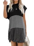 Dearlovers Womens Tshirt Dresses Fashion Round Neck Short Sleeve Color Block Print Casual Mini Sundress Gray Small