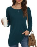 POPYOUNG Women’s Fall Long Sleeve Tunic Tops for Leggings Crewneck Casual Blouse Plus Size Sweatshirt 3XL, Grey Blue
