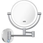 AmnoAmno LED Wall Mount Makeup Mirror with 10x Magnification,8.5” Double Sided 360° Swivel Vanity Mirror with 13.7″ Extension and Adjustable Light for Bathroom or Bedroom