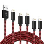 5Pack(3ft 3ft 6ft 6ft 10ft) iPhone Lightning Cable Apple Certified Braided Nylon Fast Charger Cable Compatible iPhone Max XS XR 8 Plus 7 Plus 6s 5s 5c Air iPad Mini iPod (red+Black)