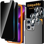 [2+2 Pack] UniqueMe Compatible with iPhone 13 Pro Max 6.7 inch Privacy Screen Protector Tempered Glass and Camera lens Protector, Anti Spy [Easy Installation Frame] Bubble Free Case Friendly