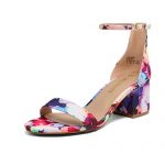 DREAM PAIRS Women’s Low-Chunk Floral Low Heel Pump Sandals – 7 M US