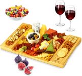 Unique Bamboo Cheese Board, Charcuterie Platter and Serving Tray for Wine, Crackers, Brie and Meat. Large and Thick Natural Wooden Server – Fancy House Warming Gift