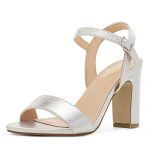 DREAM PAIRS Women’s Silver Open Toe Ankle Strap Buckle High Chunky Heel Sandals Size 9 US Gisela-1