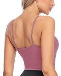 RUNNING GIRL Strappy Sports Bra for Women, Sexy Crisscross Back Medium Support Yoga Bra with Removable Cups (4-Rose Red, S)