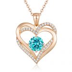 LOUISA SECRET Rose Gold Love Heart Necklace, 925 Sterling Silver Pendant Necklace with Birthstone, Birthday Christmas Jewelry Gift for Women Girls Her, December-Charm Blue