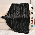 Yusoki Black Faux Fur Throw Blanket,2 Layers,50″ x 60″, Soft Fuzzy Fluffy Plush Furry Comfy Warm Blanket for Couch Bed Chair Sofa Bedroom Men
